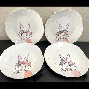 Set Of 4 Eli + Ana 10.5” Venassa  Bunny Dinner Plates Easter Rabbit New